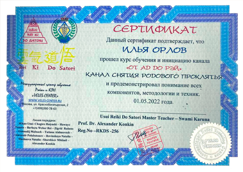 сертификат об обучении рэйки